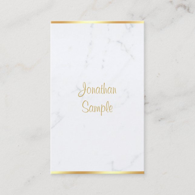 Classy Hand Script Text Elegant Modern Marble Gold Business Card (Front)