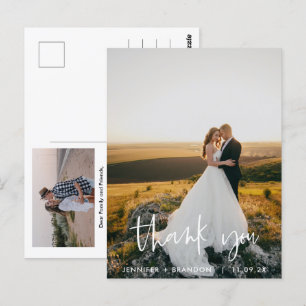 Classy Hand Written Thank you Wedding Photo Postcard
