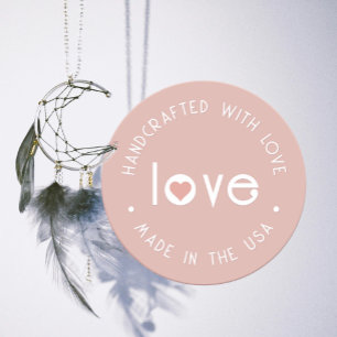 Classy Handcrafted with Love Rose Gold with heart Classic Round Sticker