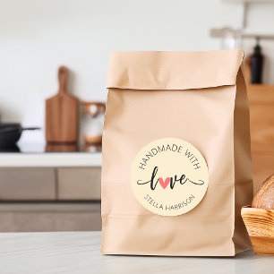 Classy Handmade With Love Personalised Classic Round Sticker