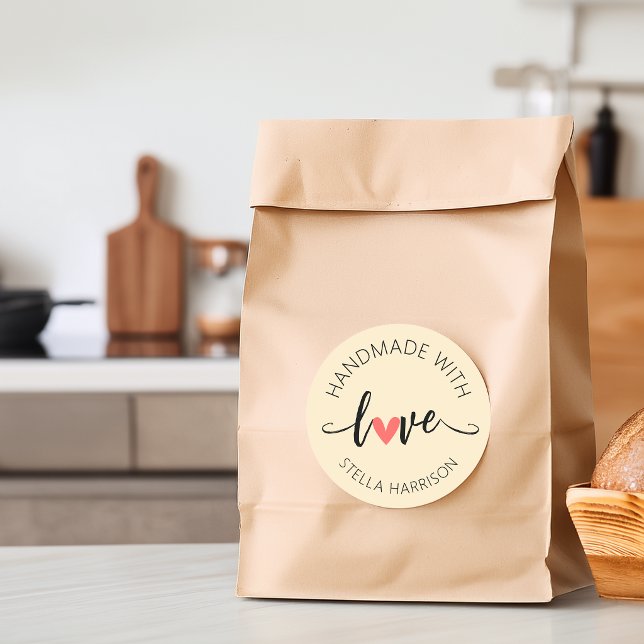 Classy Handmade With Love Personalized Classic Round Sticker (Classy Handmade With Love Personalized Classic Round Sticker)