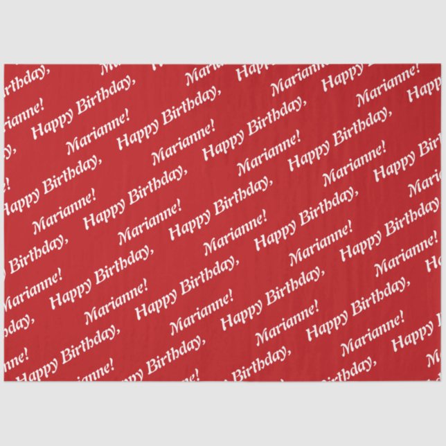 Classy Happy Birthday Name Red Tissue Paper (Front)