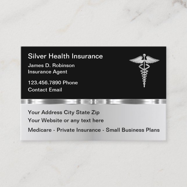 Classy Health Insurance Caduceus Business Cards (Front)