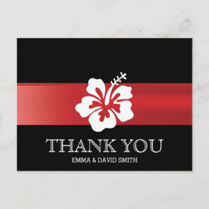 Classy Hibiscus Red Ribbon Wedding Thank You Postcard