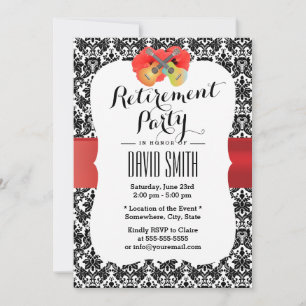 Classy Hibiscus & Ukulele Damask Retirement Party Invitation