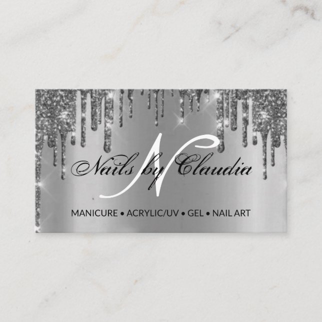 Classy holographic glitter elegant script  busines business card (Front)