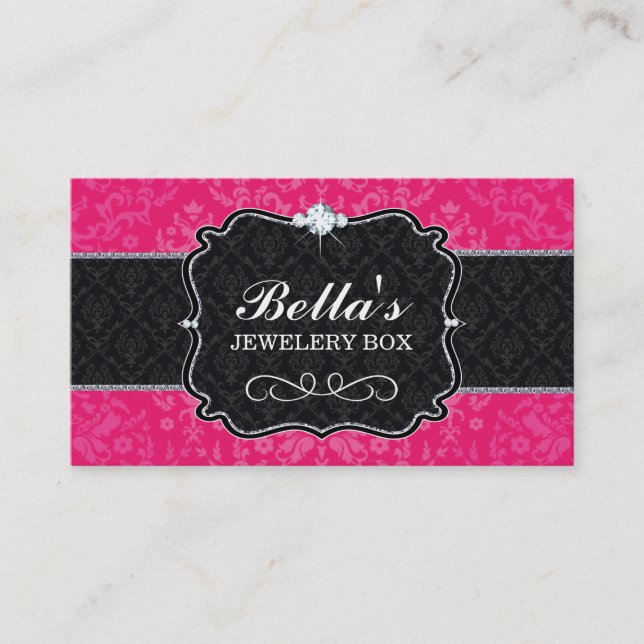Classy Hot PInk Damask Business Card (Front)