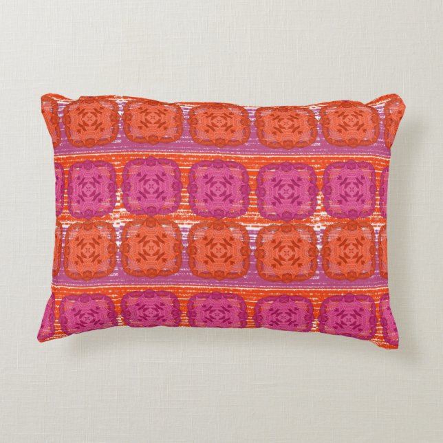 Classy Hot Pink Orange Mix Square Print Decorative Cushion (Back)