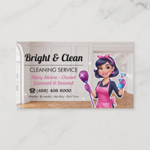 Classy House Cleaning Service Maid Pink Business Card