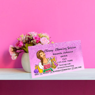 Classy House Cleaning Service Maid Purple Gllitte Business Card