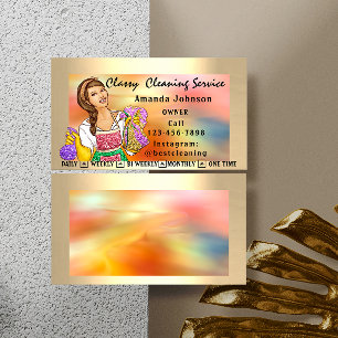 Classy House Cleaning Services Maid Holographic Business Card
