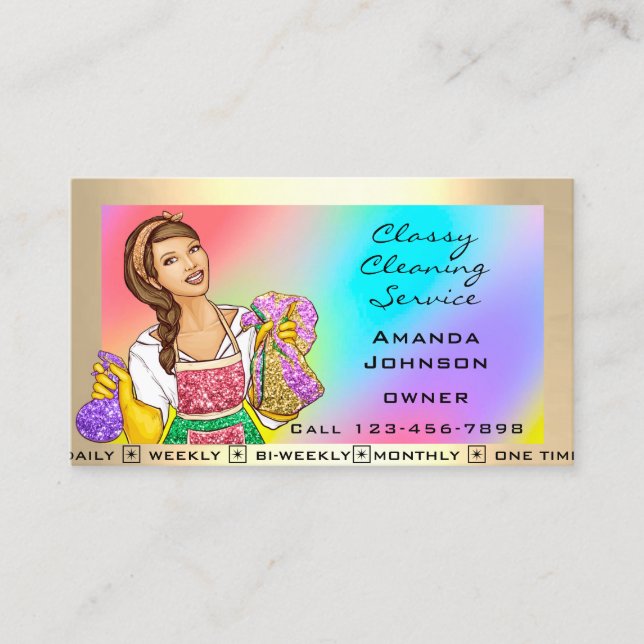 Classy House Office Cleaning Service Maid Holograp Business Card (Front)