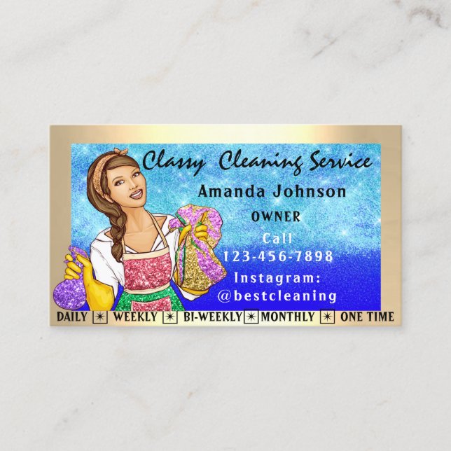 Classy House Office Cleaning Services Maid Sparkly Business Card (Front)