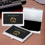 Classy House Symbol Business Card Holder<br><div class="desc">Classy business card card with a house symbol on a gold and black emblem that adds a touch of class. Designed for a Realtor,  home builder,  cleaning service,  or appraiser.</div>