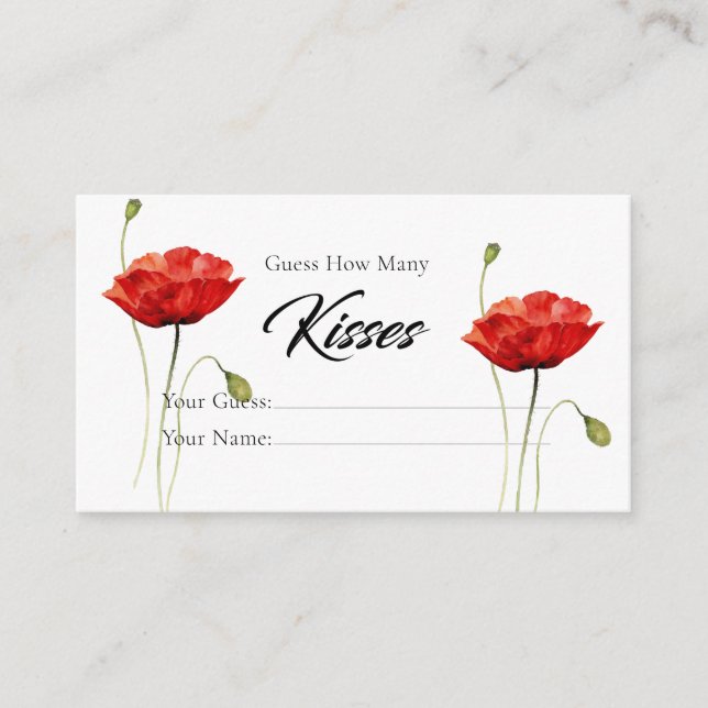 Classy How Many Kisses Bridal Game Enclosure Card (Front)
