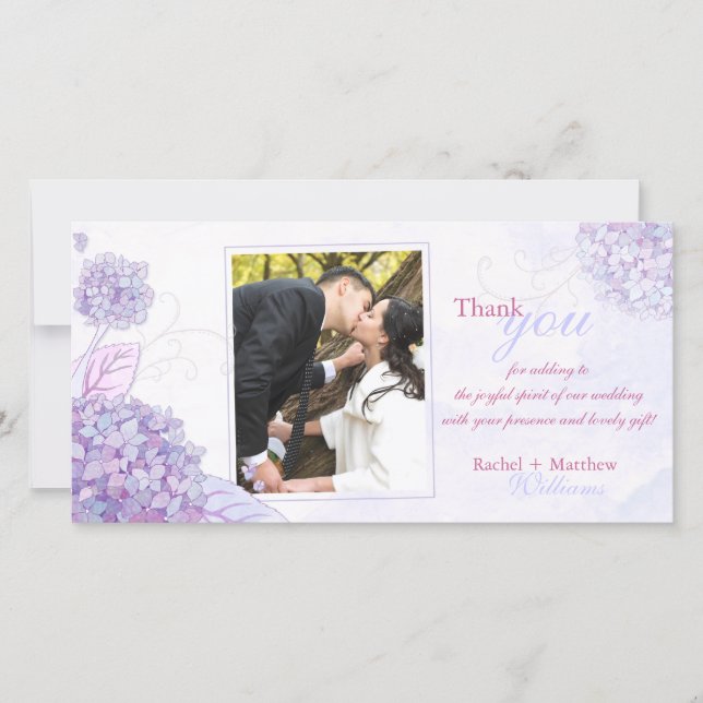 Classy Hydrangeas Wedding Thank You Photo Card (Front)