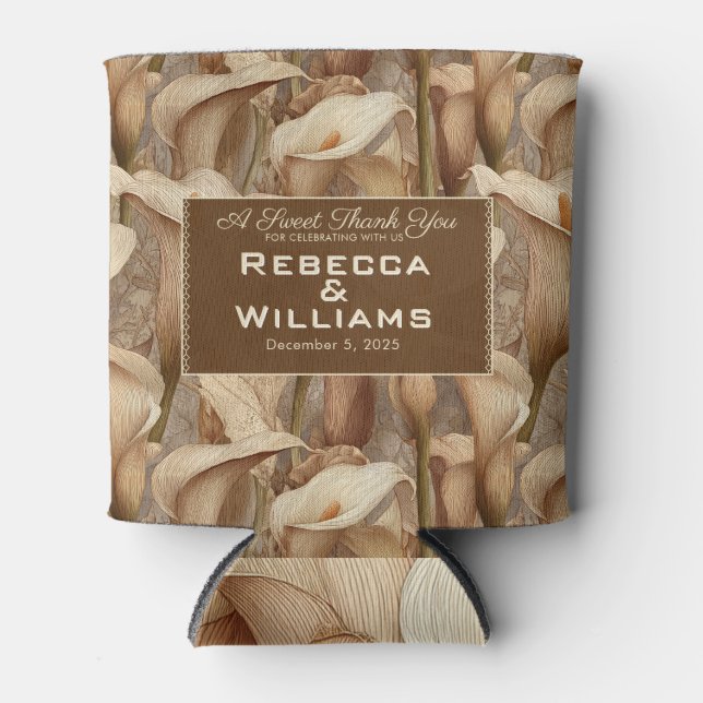 Classy Ivory Calla Lilies Charm Rustic Wedding Can Cooler (Front)