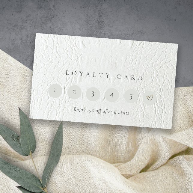Classy Ivory White Leather Texture 6 Punch Loyalty Business Card (Creator Uploaded)