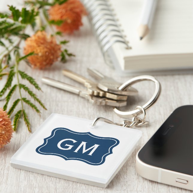 Classy keychain with custom monogram initials (Front Right)