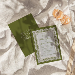 Classy Lace Olive Green Old Money Doily Wedding  Invitation