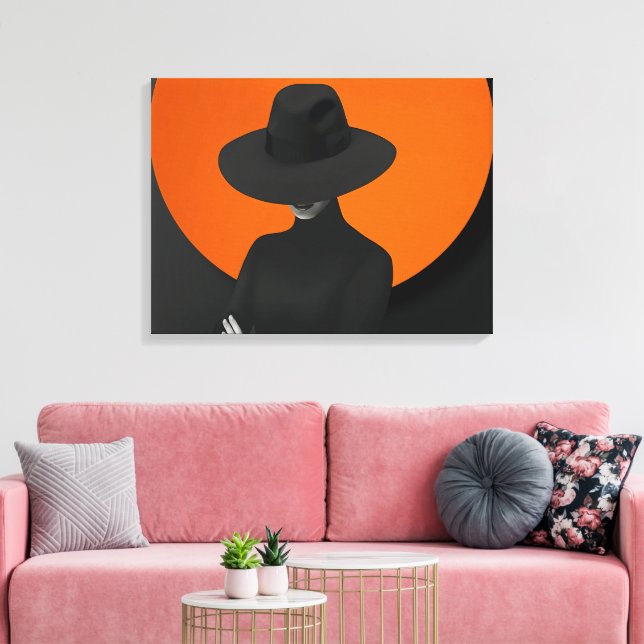 Classy Lady Hat Black & Orange Design Canvas Print (Insitu(LivingRoom))