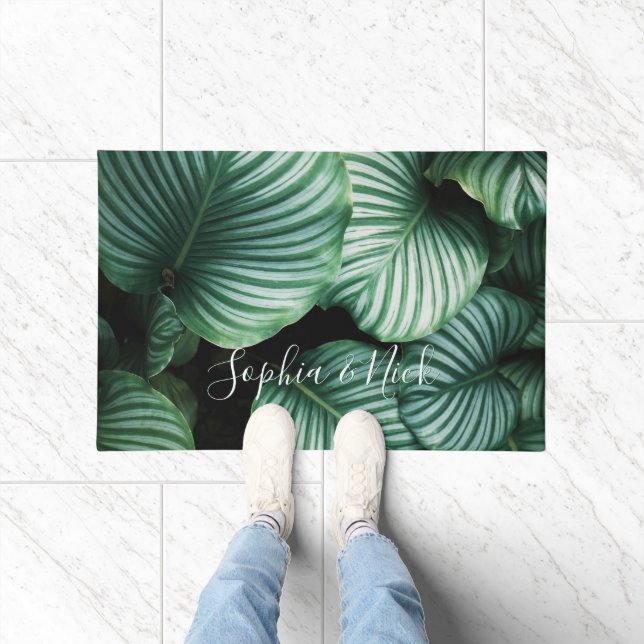 Classy Large Leaf Design, Your Name or Text Doormat (Indoor)