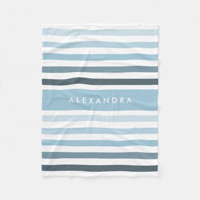 Classy Large Light Blue Striped Pattern With Name Fleece Blanket (Front)