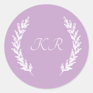 Classy Lavender Purple Floral Monogram Wedding  Classic Round Sticker