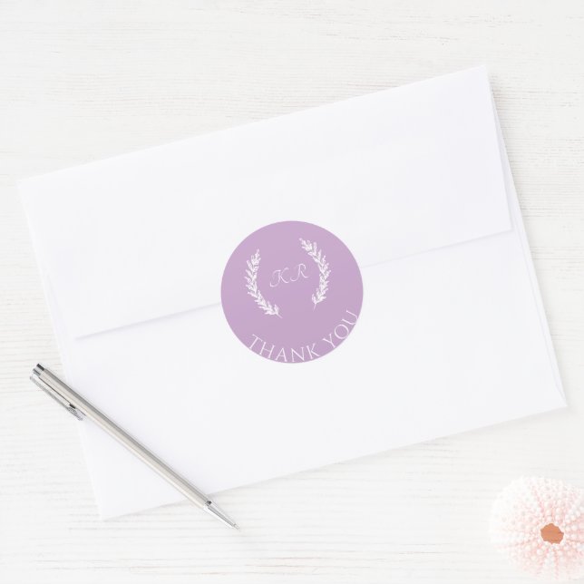 Classy Lavender Purple Floral Wedding Thankyou Classic Round Sticker (Envelope)