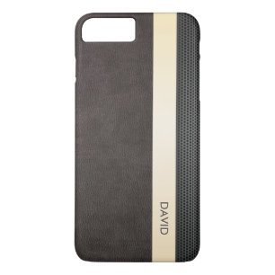 Classy Leather Gold Stripe Custom Name Case-Mate iPhone Case