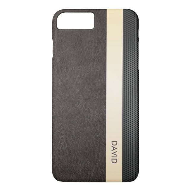 Classy Leather Gold Stripe Custom Name Case-Mate iPhone Case (Back)