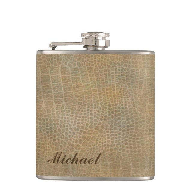 Classy leather look masculine  personalised No.1 Hip Flask (Front)