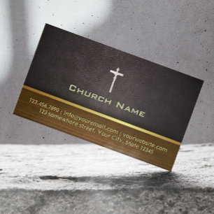 Classy Leather & Wood Church Business Card