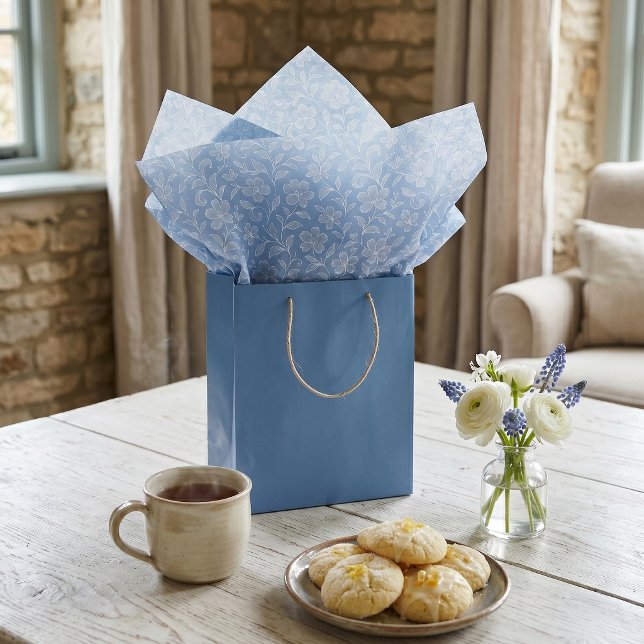 Classy Leaves Floral Art Pattern On Light Blue Tissue Paper (Creator Uploaded)