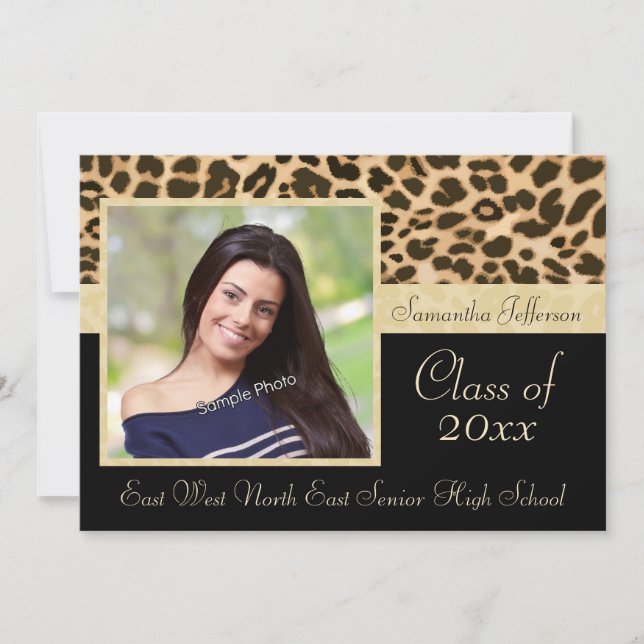 Classy Leopard Print Photo Graduation Announcement (Front)