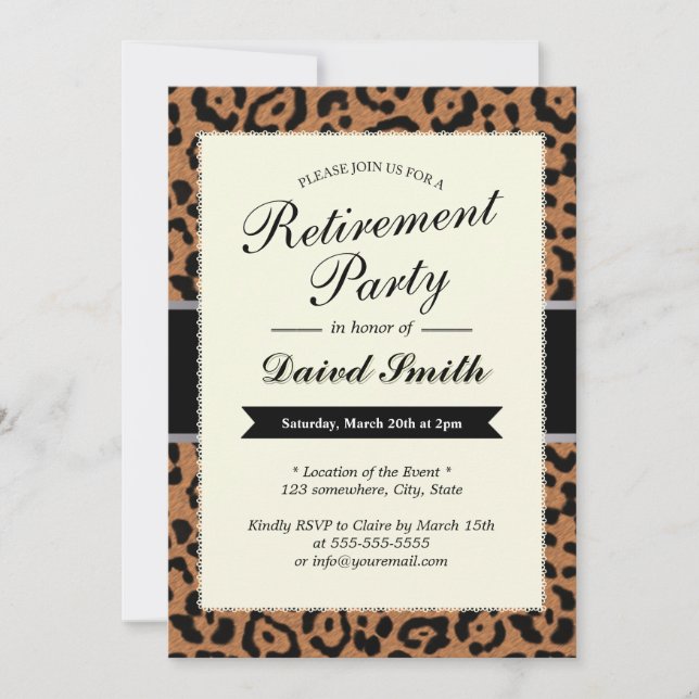 Classy Leopard Print Retirement Party Invitations (Front)