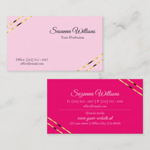 Classy Light and Hot Pink with Gold Lines Modern Business Card