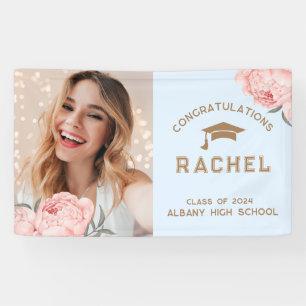 Classy Light Blue Floral Graduate Graduation Party Banner
