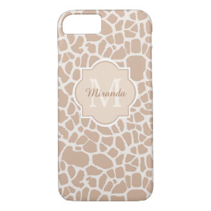 Classy Light Brown Giraffe Print Monogram and Name Case-Mate iPhone Case