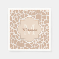 Classy Light Brown Giraffe Print Monogram and Name