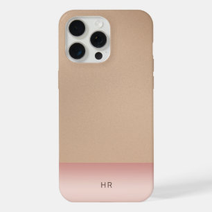 Classy Light Brown Leather & Blush Pink Metal iPhone 15 Pro Max Case