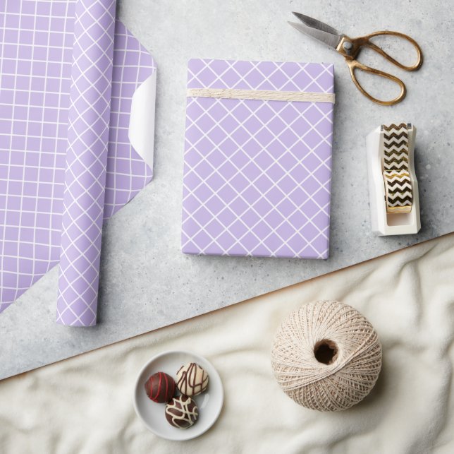 Classy Light Lavender Violet White Check Pattern Wrapping Paper (Crafts)
