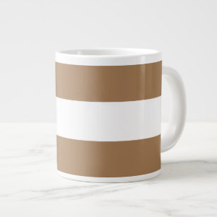 Classy Light Mocha Brown White Nautical Stripes Large Coffee Mug