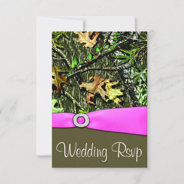 Classy Light Pink Hunting Camo Wedding RSVP Cards (Front)
