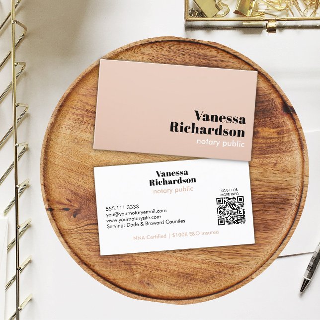 Classy Light Pink Modern Minimalist Notary QR Code Business Card (Creator Uploaded)