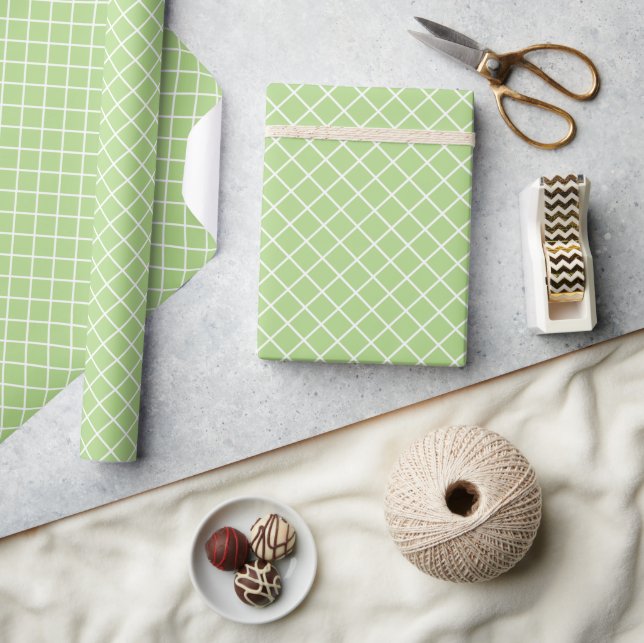 Classy Light Spring Green White Check Pattern Wrapping Paper (Crafts)