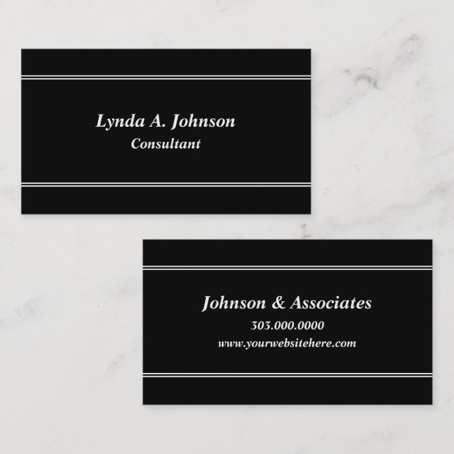 Classy Line White on Black Professional Business Card (Front/Back)