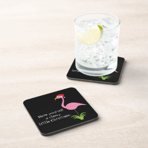 Classy Little Christmas Retro Pink Flamingo Santa Coaster