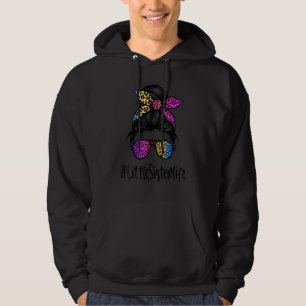 Classy Little Sister life Messy Bun Rainbow Leopar Hoodie