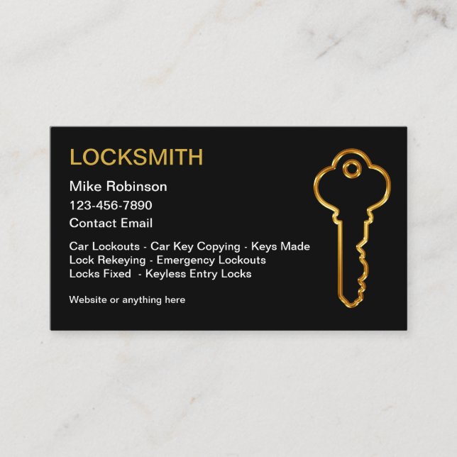 Classy Locksmith Golden House Key Design Business Card (Front)